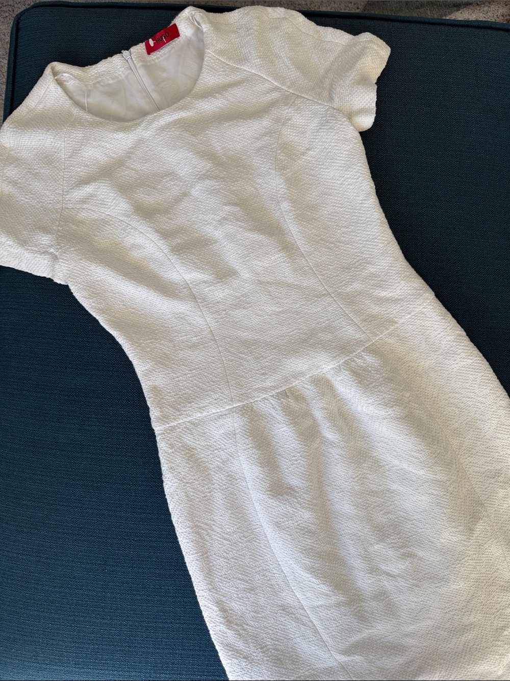 HUGO White Textured Short-Sleeve Sheath Dress